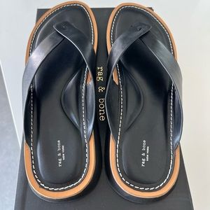 Rag & Bone Parker Thong Black Leather Size US10/EU40